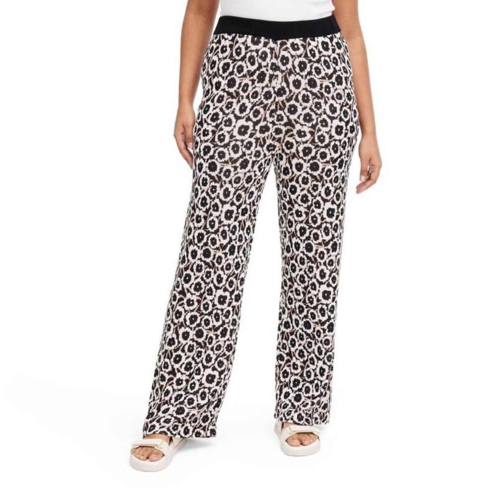 Diane Von Furstenberg Target High Waisted Poppy Print Flare Knit Pants Medium - Picture 1 of 7